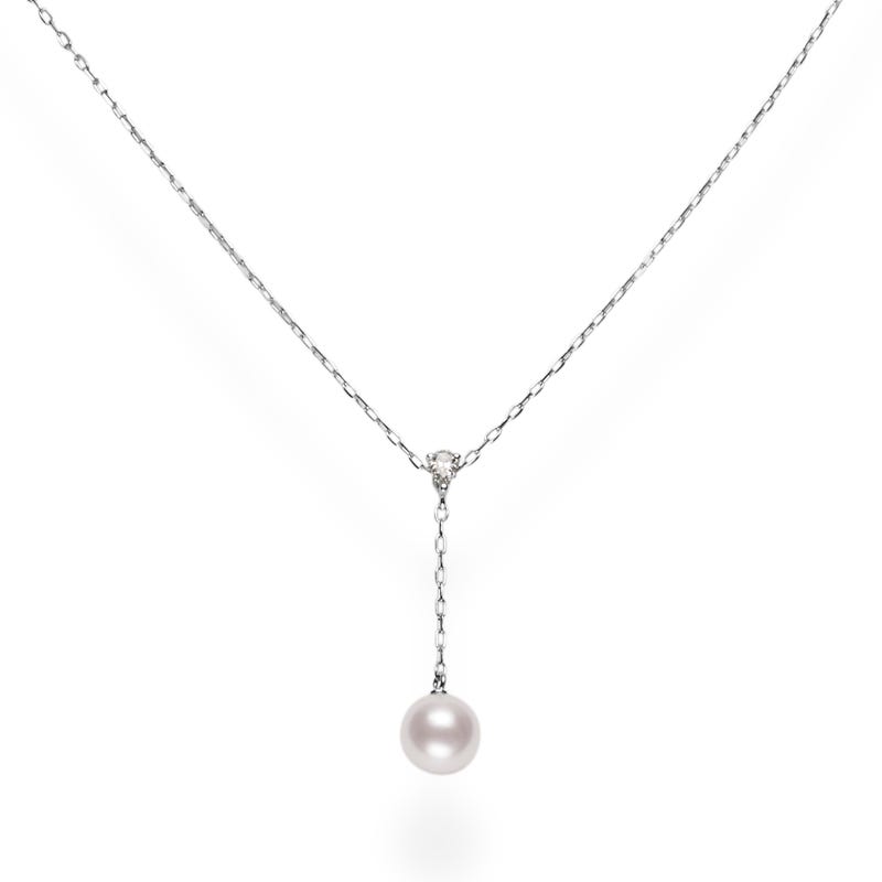 Zhuji Cultured Pearl and Diamond Drop Pendant in Silver