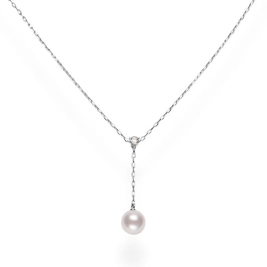 Zhuji Cultured Pearl and Diamond Drop Pendant in Silver