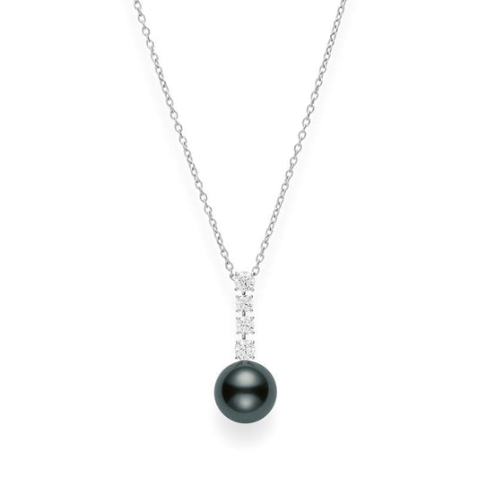 Black South Sea Cultured Pearl Pendant with Diamonds in Silver