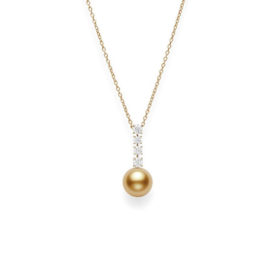 Golden South Sea Cultured Pearl Pendant with Diamonds in Yellow
