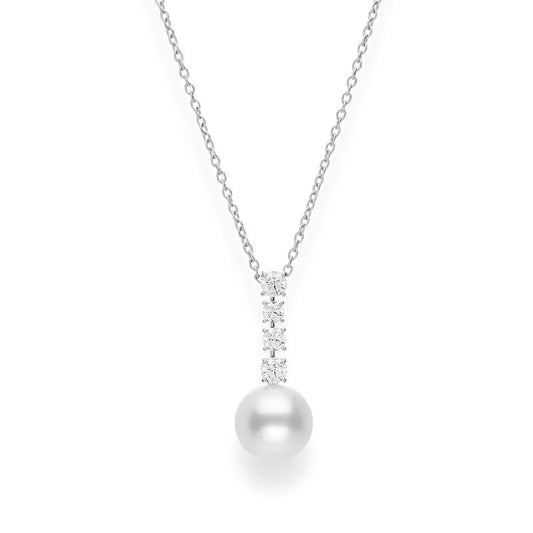 White South Sea Cultured Pearl Drop Pendant with Diamonds Set in Silver