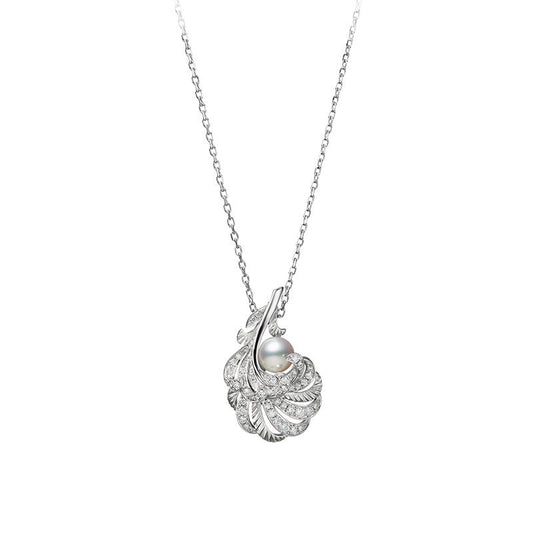 Fanuly Feather Collection Zhuji Cultured Pearl and Diamond Pendant In Silver