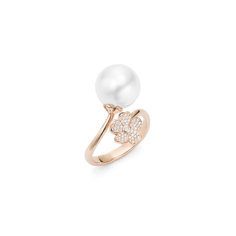 チェリーブロッサムホワイト南洋養殖真珠とダイヤモンドリング（ピンク）