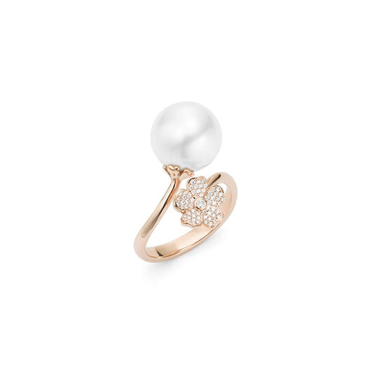 Cherry Blossom White South Sea Cultured Pearl and Diamond Ring in Pink
