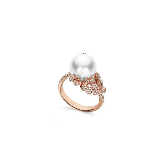 Cherry Blossom White South Sea Cultured Pearl and Diamond Ring in Pink