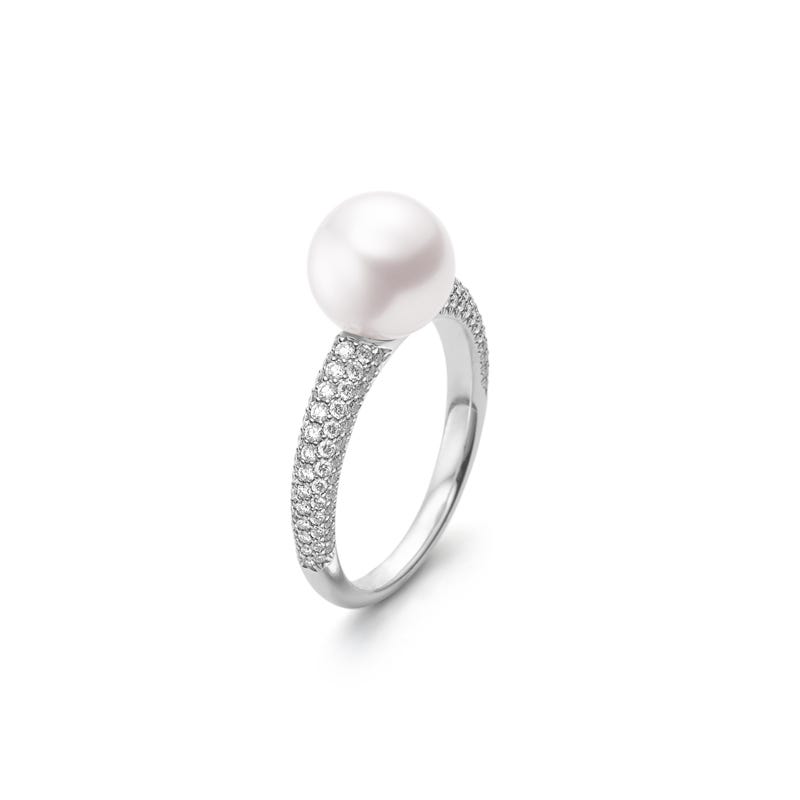 Zhuji Cultured Pearl and Pavé Diamond Ring