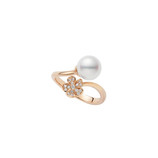 Cherry Blossom Collection Zhuji Cultured Single Pearl and Diamond Ring in Pink
