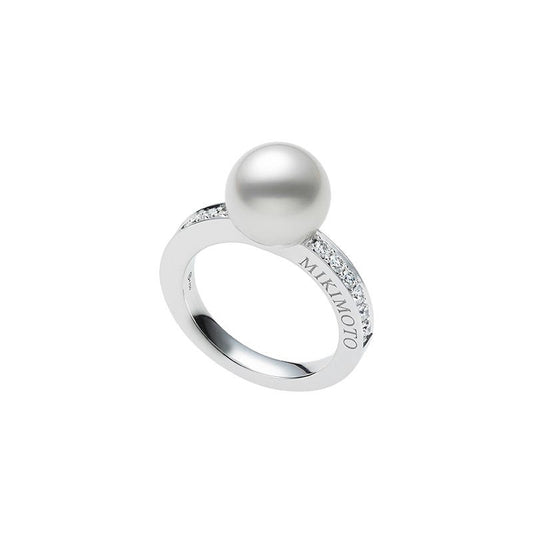 White South Sea Cultured Pearl and Diamond Ring in Silver
