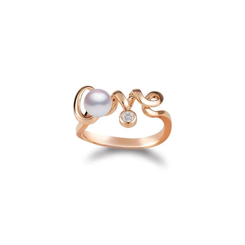 チェリッシュ ラブ 朱曁養殖真珠とダイヤモンドのリング ピンク
