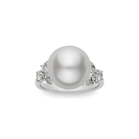 White South Sea Cultured Pearl and Diamond Ring in Silver