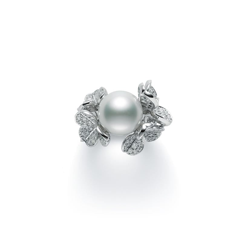 White South Sea Cultured Pearl and Diamond Fortune Leaves Ring