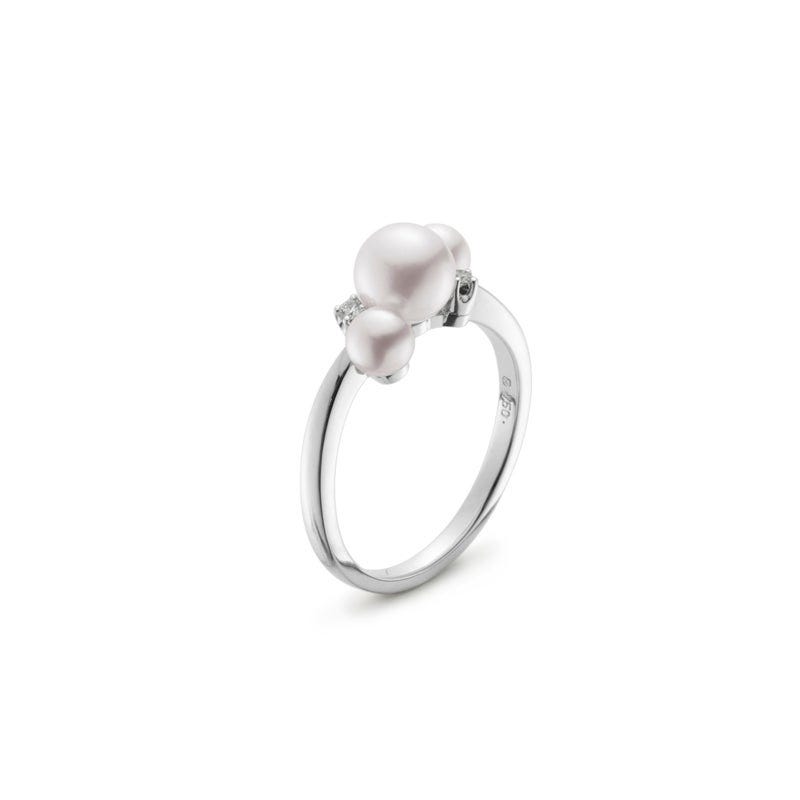 Zhuji Cultured Three Pearl and Diamond Bubbles Ring in Silver