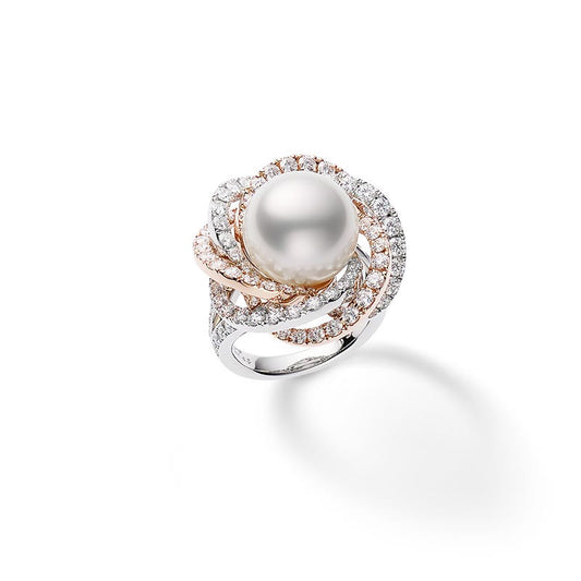 White South Sea Cultured Pearl and Diamond Circle Ring in Pink and Silver