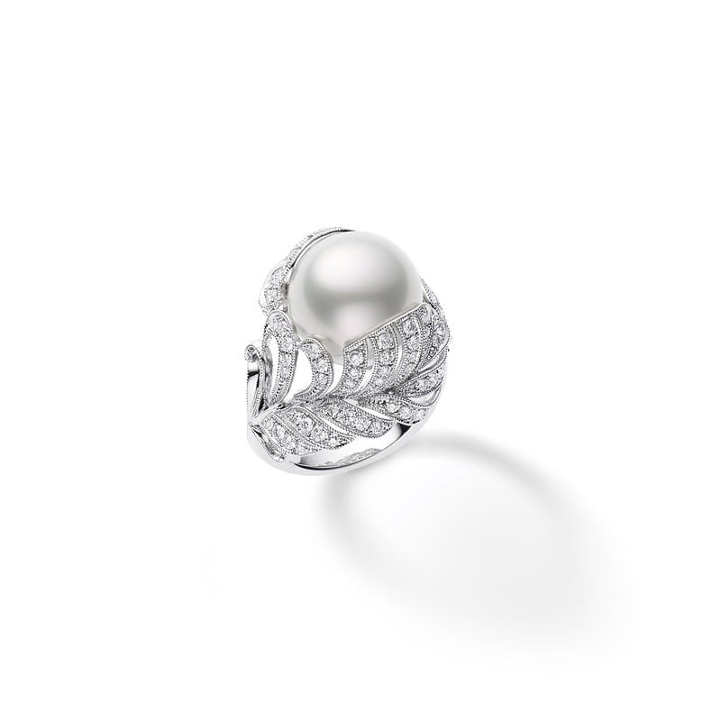 Fanuly Feather Collection White South Sea Cultured Pearl and Diamond Ring
