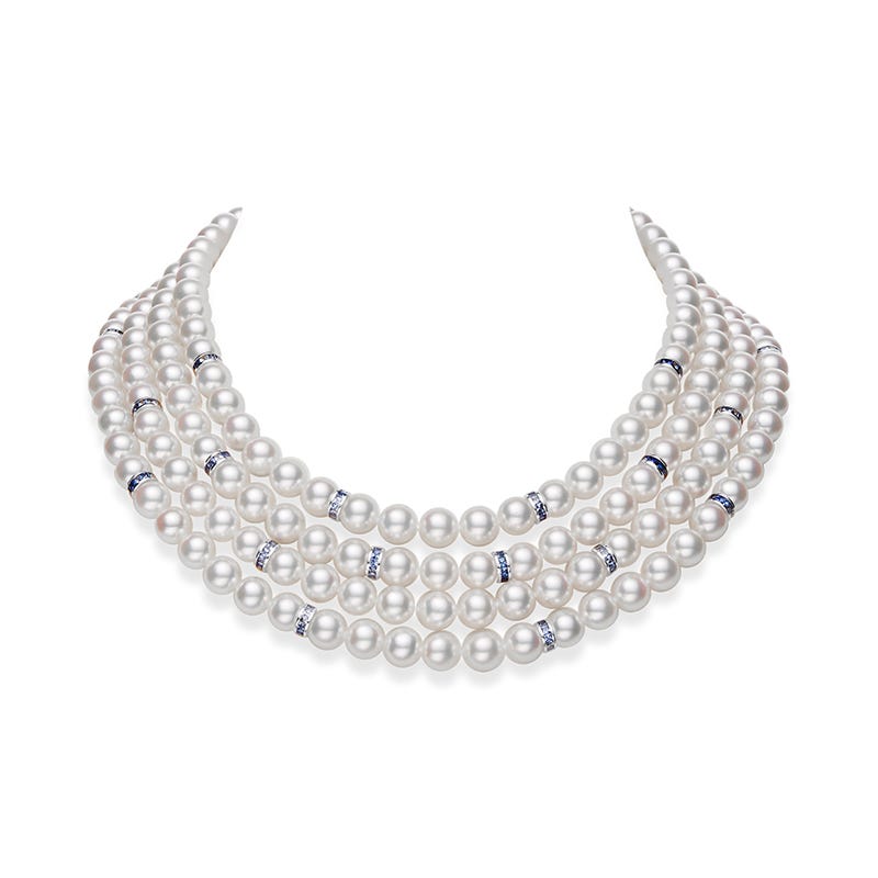Ocean Collection Zhuji Cultured Pearl Necklace with Sapphire and Diamond Rondelles in White