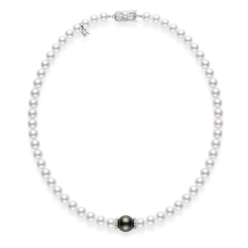 Fusion Zhuji and Black South Sea Cultured Pearl Strand with Diamond Rondelles