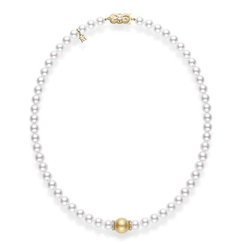 Fusion Zhuji and Golden South Sea Cultured Pearl Necklace With Diamond Rondelles