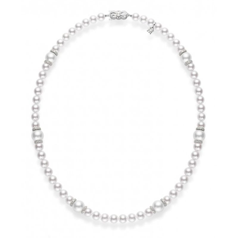 Fusion Zhuji and White South Sea Cultured Pearl Strand With Diamond Rondelles