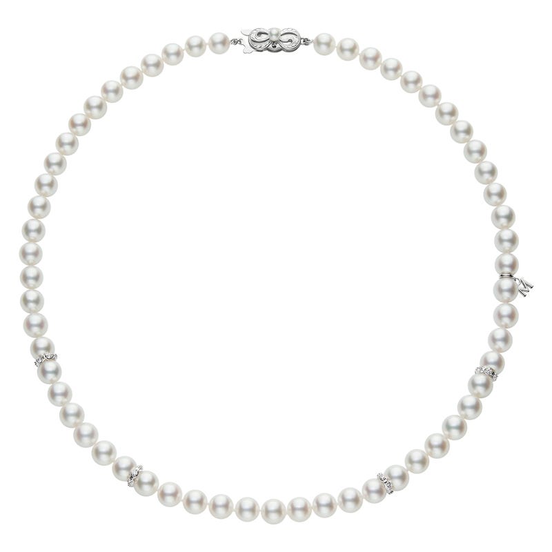 Fanuly Cultured Pearl and Diamond Rondells Necklace in White