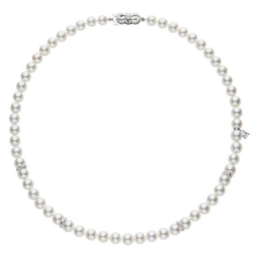 Fanuly Cultured Pearl and Diamond Rondells Necklace in White