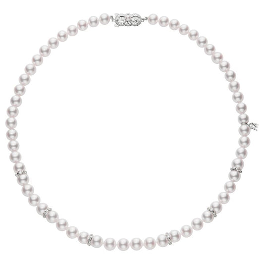 Zhuji Cultured Pearl Necklace with Six Diamond Rondells in White