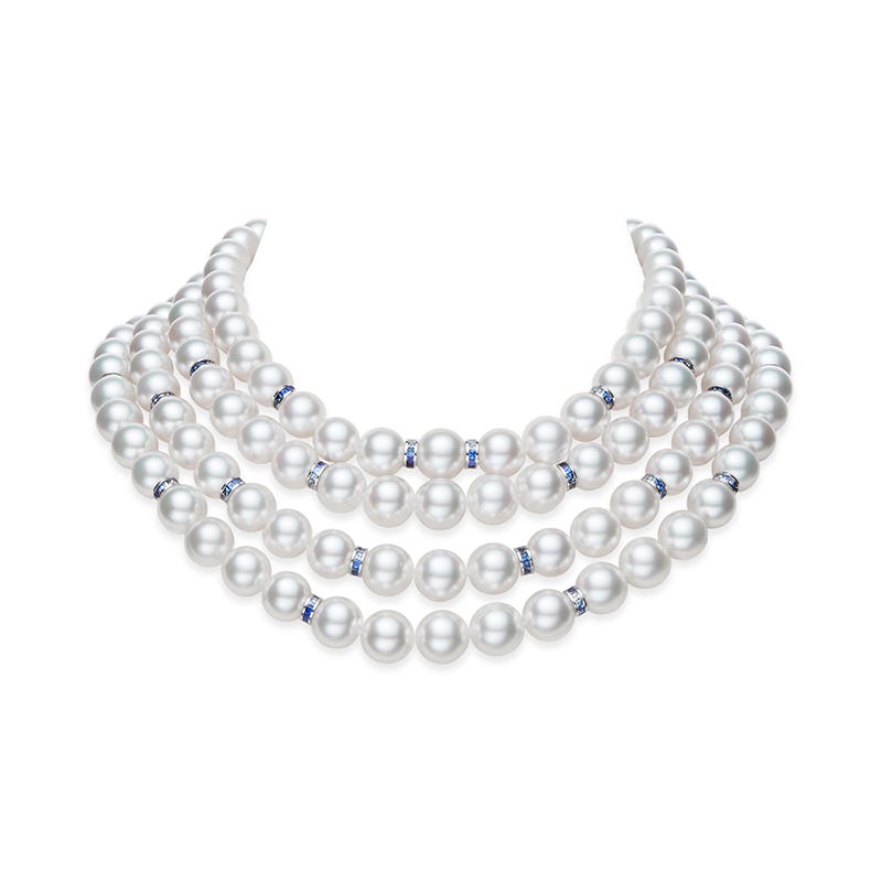 Ocean Collection White South Sea Cultured Pearl Necklace with Sapphire Rondelles in White