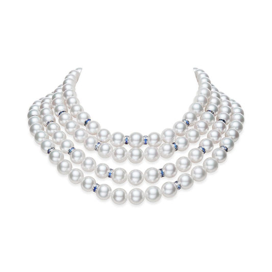 Ocean Collection White South Sea Cultured Pearl Necklace with Sapphire Rondelles in White