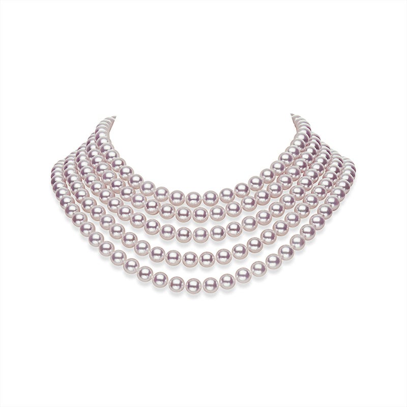 Fanuly Cultured Pearl Five Row Strand Necklace with Diamond Clasp