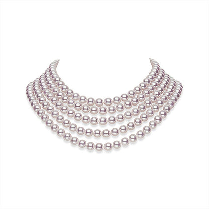 Fanuly Cultured Pearl Five Row Strand Necklace with Diamond Clasp