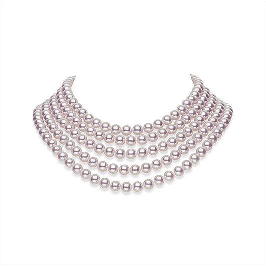 Fanuly Cultured Pearl Five Row Strand Necklace with Diamond Clasp