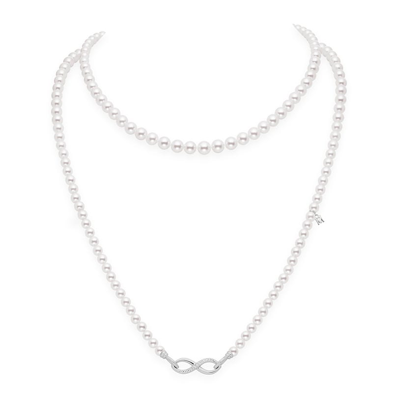 Zhuji Cultured Pearl Double Strand Necklace with Diamonds