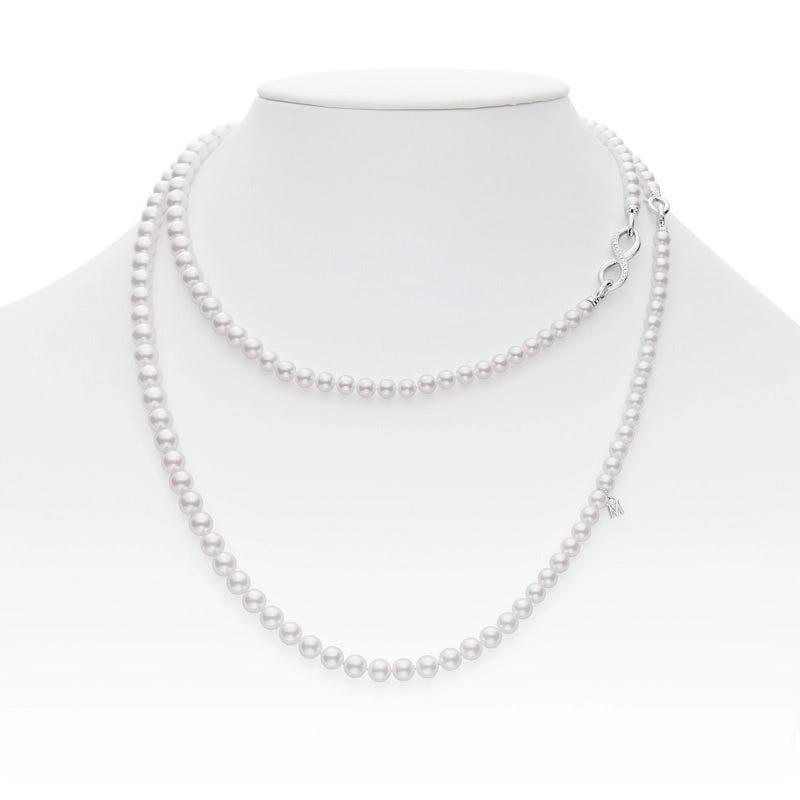 Zhuji Cultured Pearl Double Strand Necklace with Diamonds