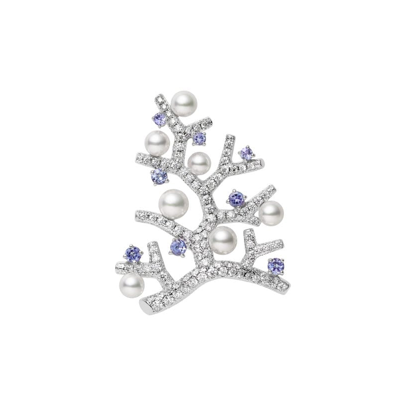 Zhuji Cultured Pearl Diamond and Tanzanite Brooch