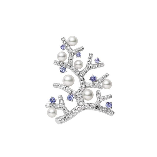 Zhuji Cultured Pearl Diamond and Tanzanite Brooch