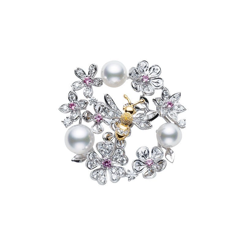 Floral Zhuji Cultured Pearl, Diamond and Sapphire Brooch
