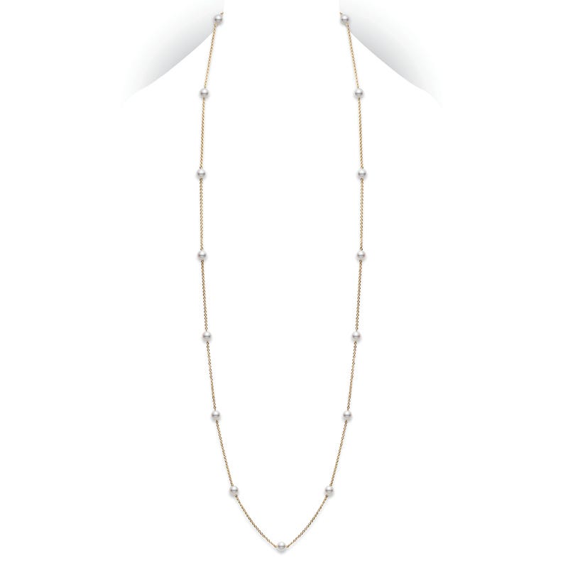32" Zhuji Cultured Pearl Station Necklace in Yellow