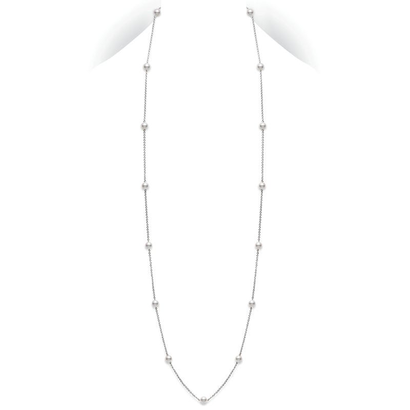 32" Zhuji Cultured Pearl Station Necklace in Silver