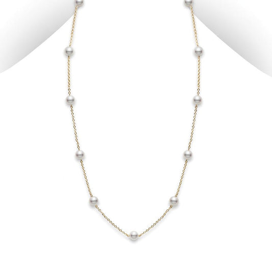 Zhuji Cultured Pearl Station Necklace in Yellow