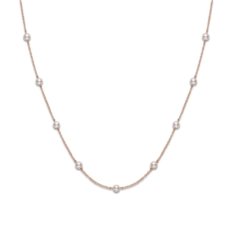 Zhuji Cultured Pearl Station Necklace in Pink