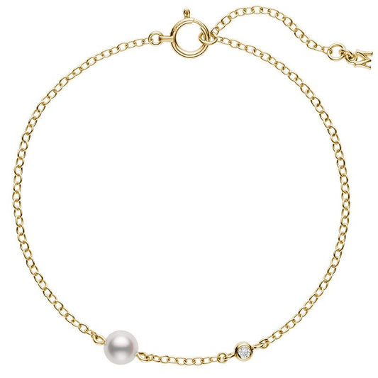 Zhuji Cultured Single Pearl and Diamond Station Bracelet in Yellow