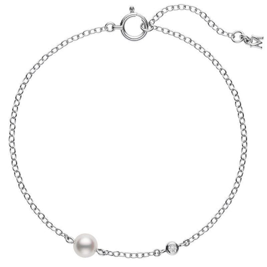 Zhuji Cultured Pearl and Diamond Station Bracelet in Silver