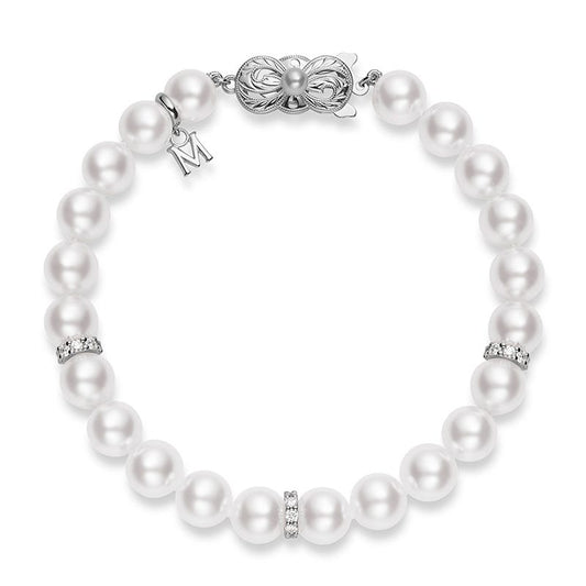 Zhuji Cultured Pearl Bracelet with Diamond Rondelles in Silver