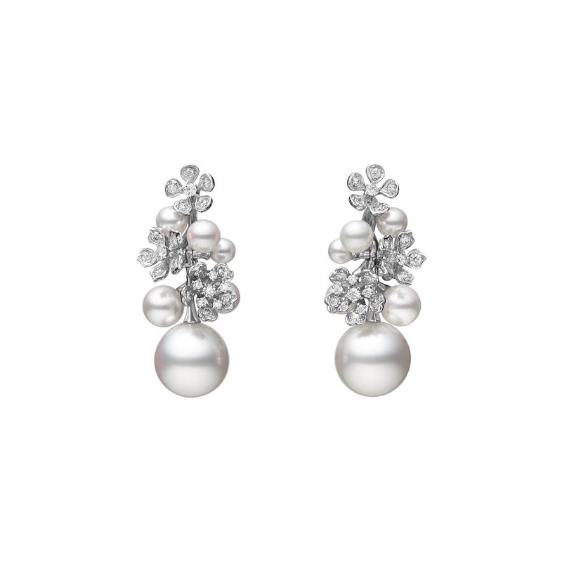 Fanuly Bloom White South Sea Cultured Pearl and Diamond Earrings in Silver