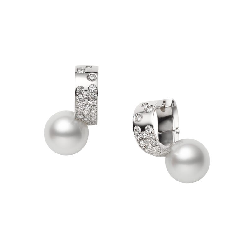 Universe Elements White South Sea Cultured Pearl and Diamond Earrings in Silver