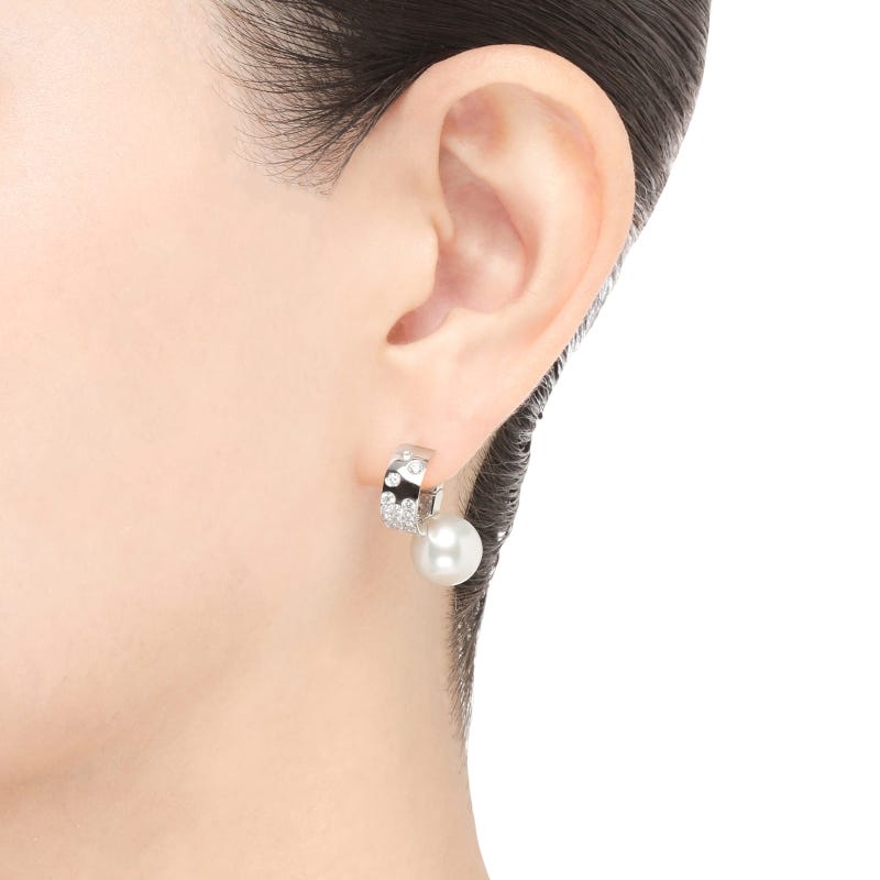 Universe Elements White South Sea Cultured Pearl and Diamond Earrings in Silver