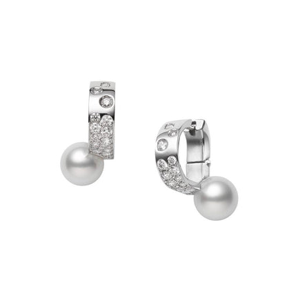 Universe Elements Zhuji Cultured Pearl and Diamond Earrings in Silver