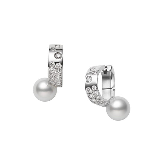 Universe Elements Zhuji Cultured Pearl and Diamond Earrings in Silver