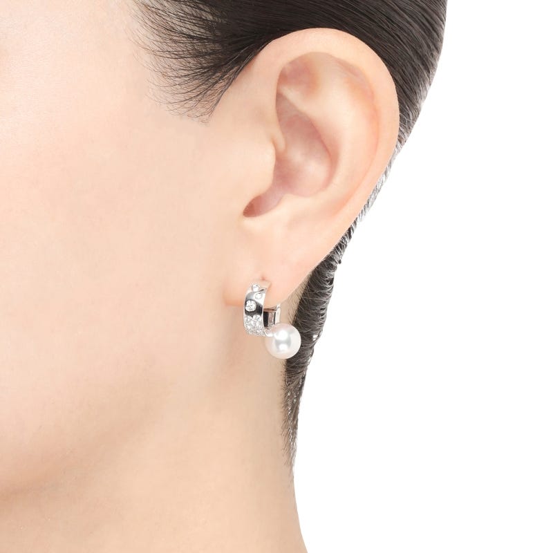 Universe Elements Zhuji Cultured Pearl and Diamond Earrings in Silver