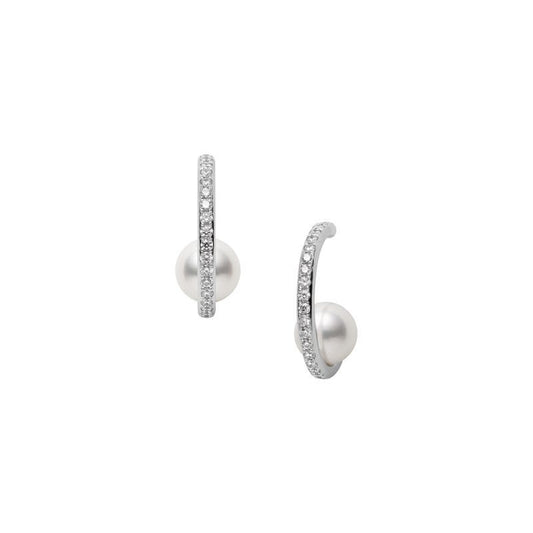 Zhuji Cultured Pearl and Diamond Hoop Earrings