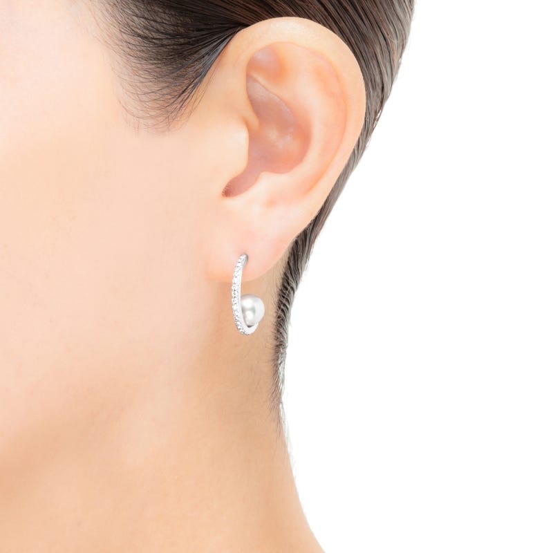 Zhuji Cultured Pearl and Diamond Hoop Earrings